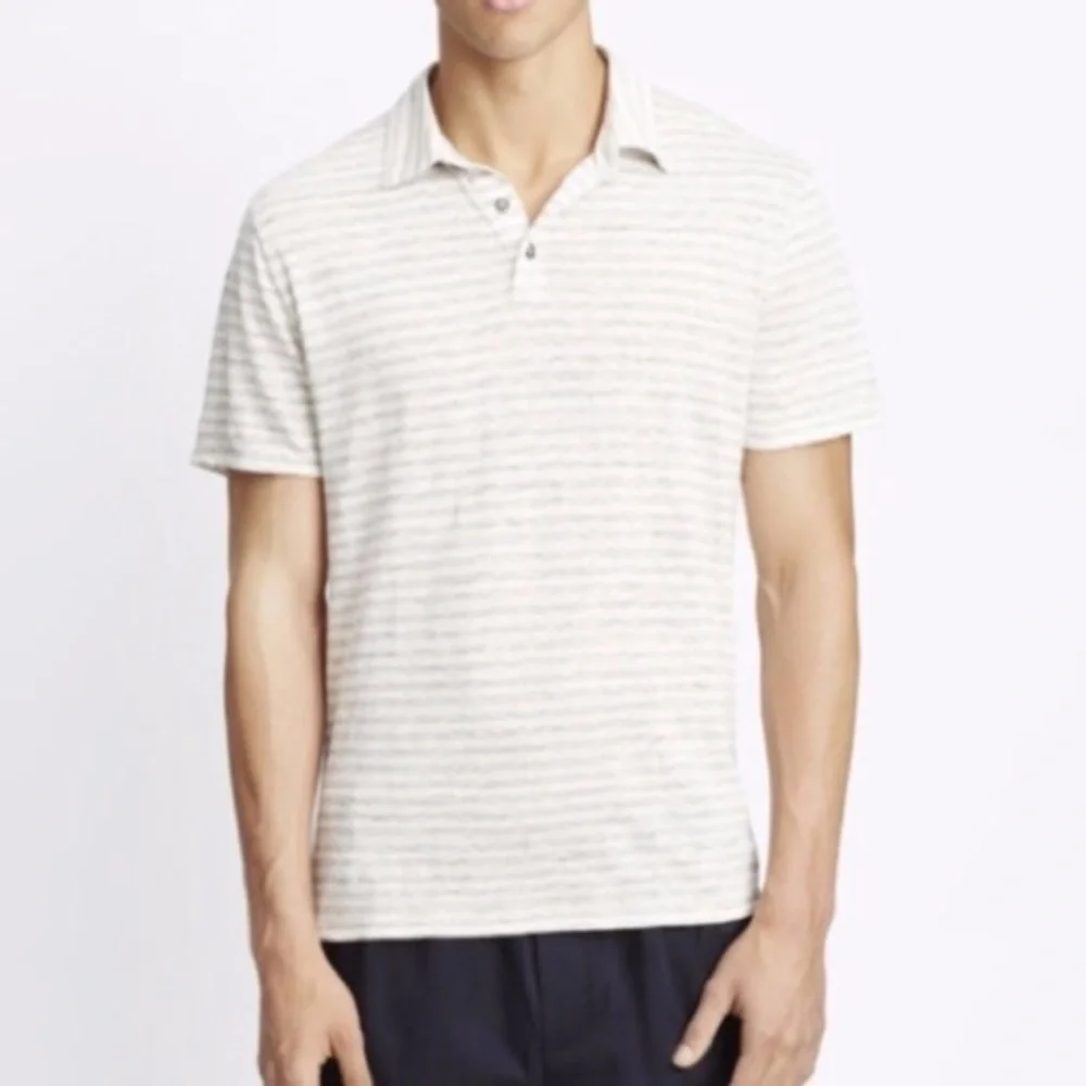 Vince Short Sleeve Striped Polo Shirt Linen - Picture 1 of 7